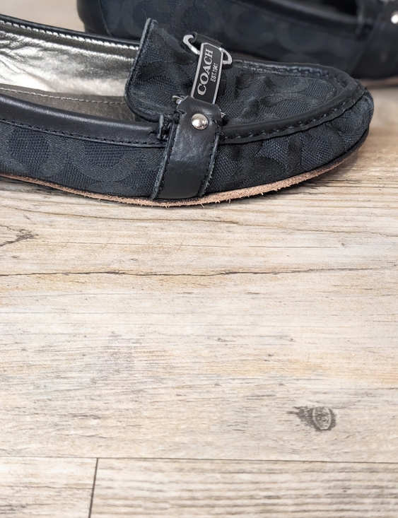 Coach Eileen Black Canvas Leather Monogram Slip On Loafers 8 - Picture 7 of 9